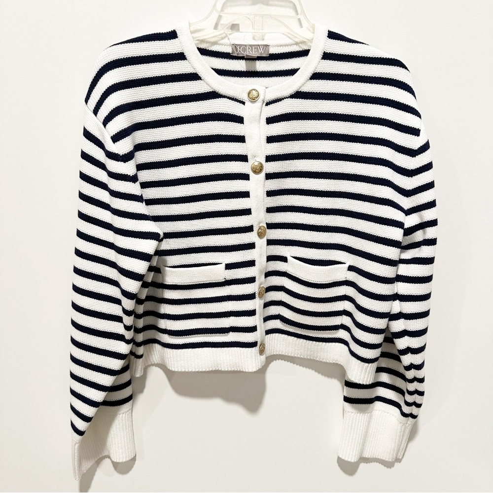 NWT J.Crew Relaxed Emilie Sweater Lady Jacket in Natural Navy Stripe Cardigan